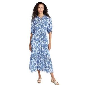 Xirena Santorini Lyta Midi Maxi Dress M Medium Blue White Paisley Boho Greece